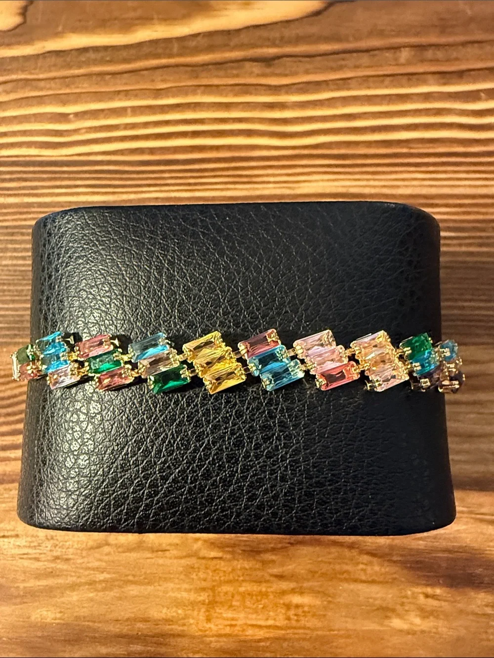 Gold Plated Multicolor Crystal Tennis Bracelet - Gold Tone Women’s Jewelry